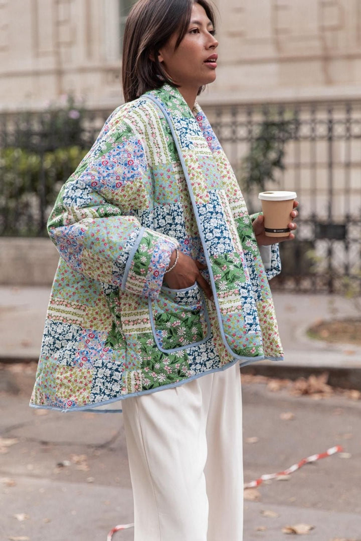 Teagan Patchwork Çiçek Desenli Kapitone Şişme Ceket