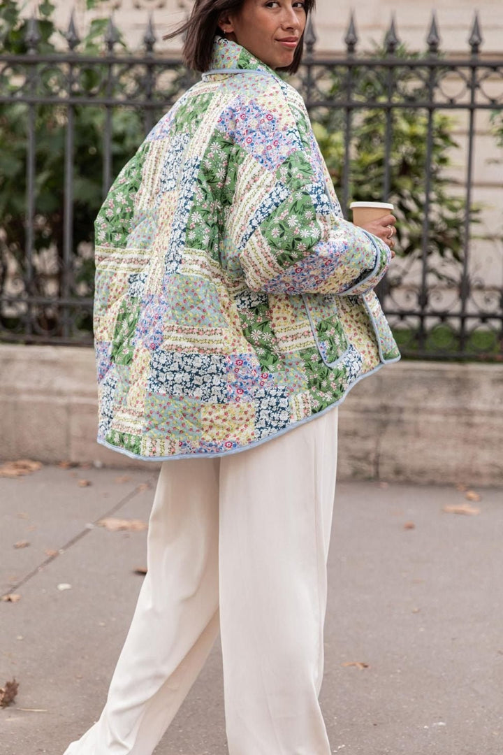 Teagan Patchwork Çiçek Desenli Kapitone Şişme Ceket