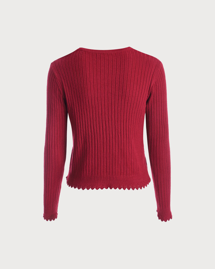 Düz V Yaka Nervürlü Hırka