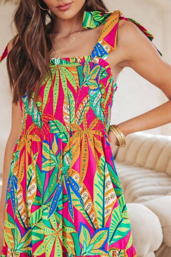 Thirza Baskılı Papyon Büzgülü Uzun Elbise