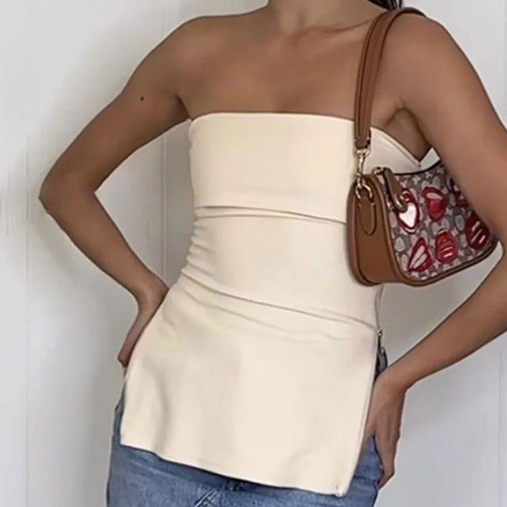 Aus Straplez Yırtmaçlı Bluz