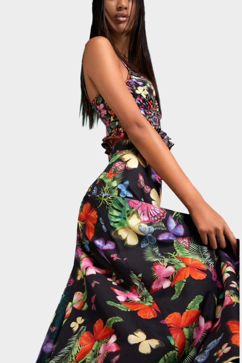 Trina Kelebek Baskılı Yüksek Yırtmaçlı Takım