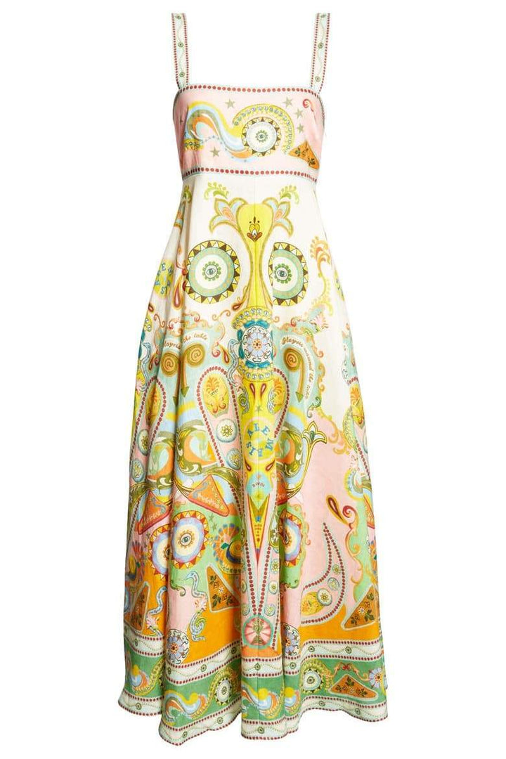 Una Grafik Desenli Kolsuz Midi Elbise