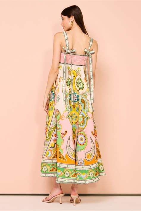 Una Grafik Desenli Kolsuz Midi Elbise