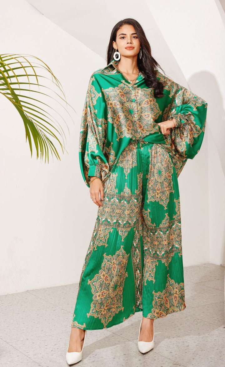 Ursula Baskılı Flare Saten Takım