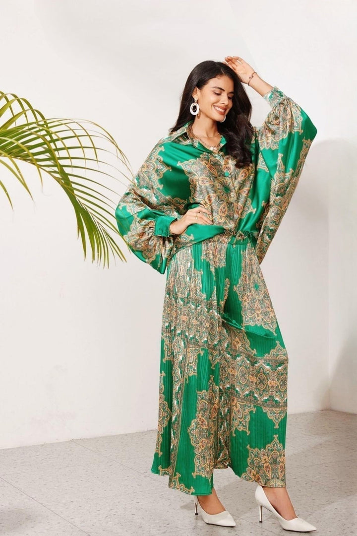 Ursula Baskılı Flare Saten Takım