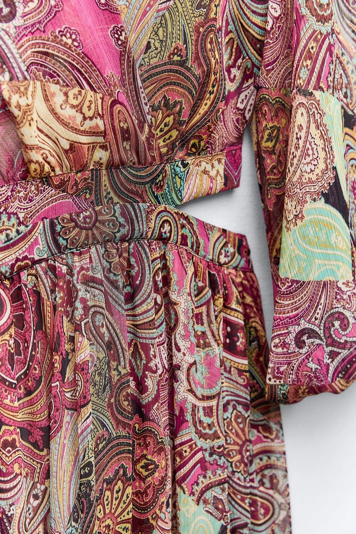 Valerie Baskılı Cut-Out Flare Maxi Elbise