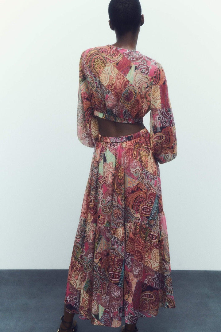 Valerie Baskılı Cut-Out Flare Maxi Elbise