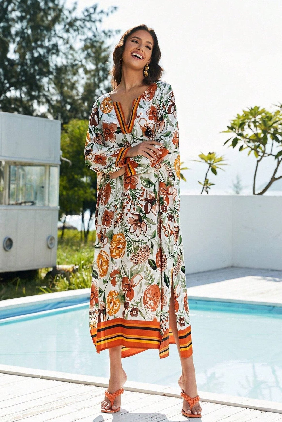 Vera Çiçek Baskılı Maxi Kaftan