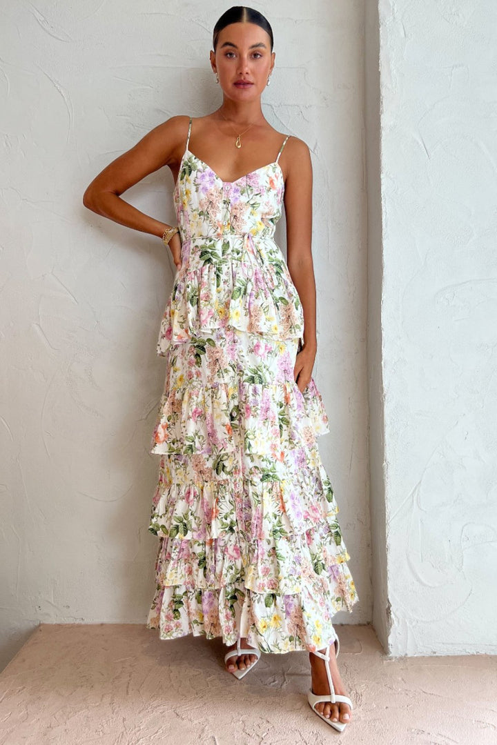 Vera Baskılı Katlı Maxi Sundress