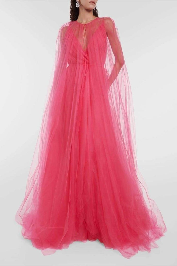 Veromca Pelerinli V Yaka Maxi Slip Elbise