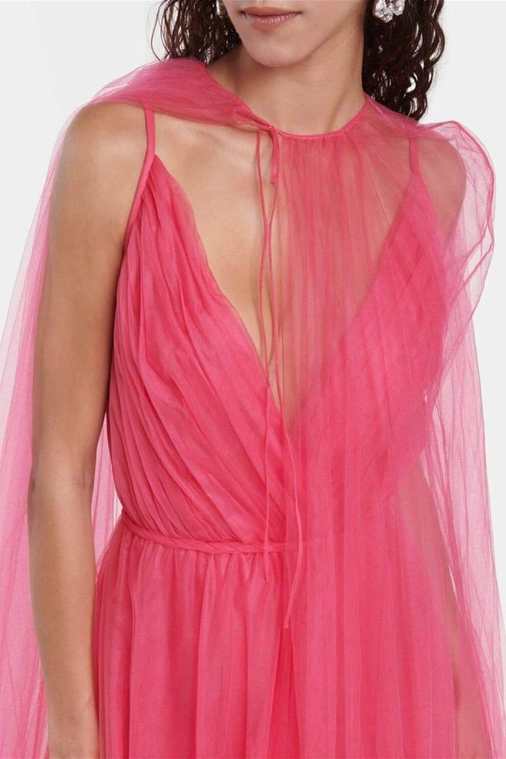 Veromca Pelerinli V Yaka Maxi Slip Elbise