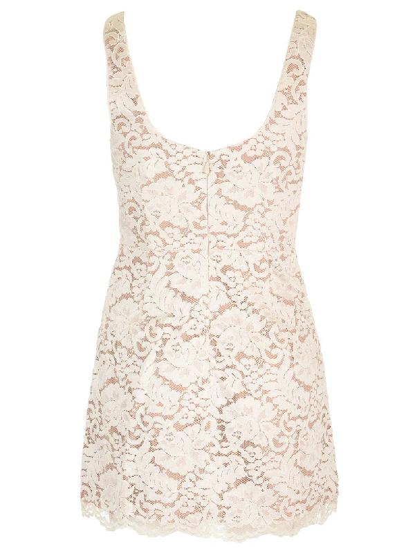 Veronica Çiçekli Dantel Mini Yırtmaçlı Elbise