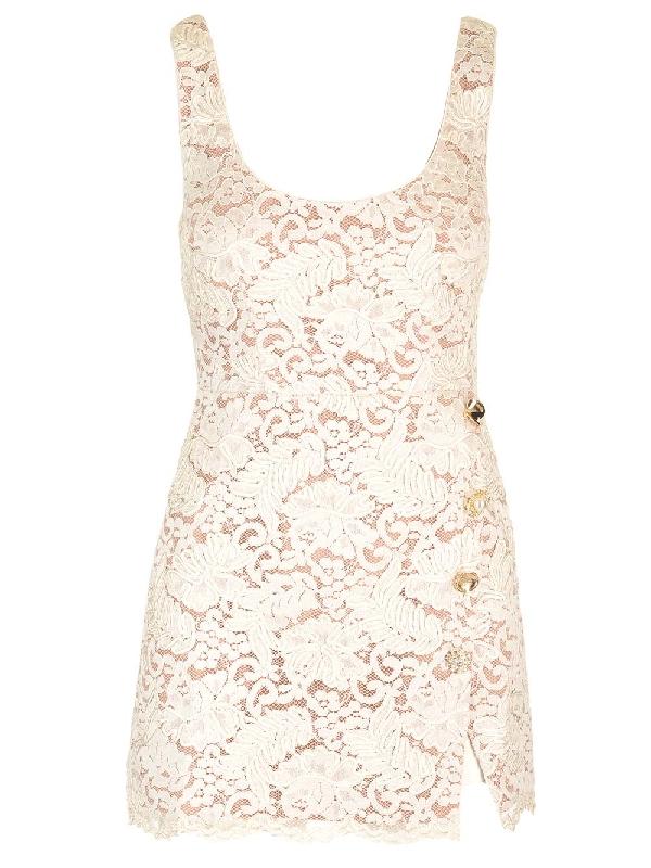 Veronica Çiçekli Dantel Mini Yırtmaçlı Elbise