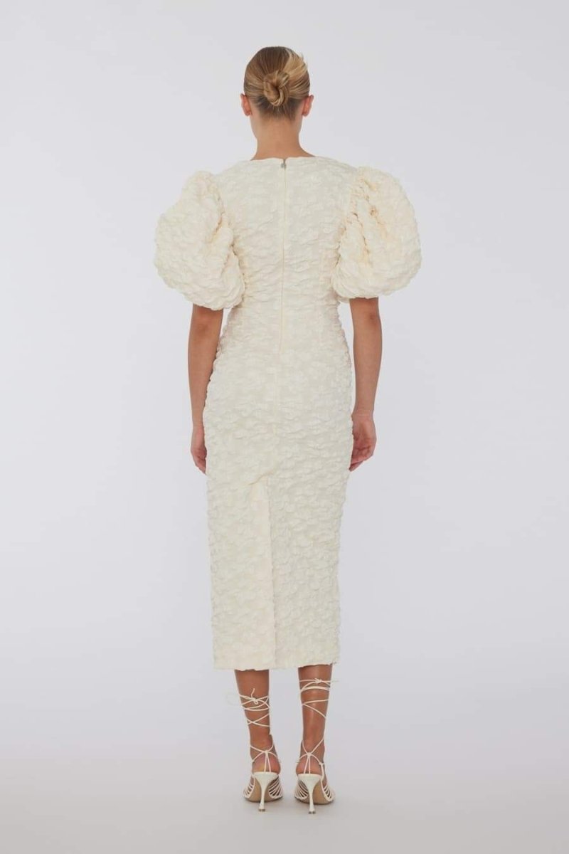 Veronica Jakarlı Puf Kollu Midi Elbise