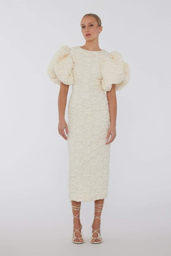 Veronica Jakarlı Puf Kollu Midi Elbise