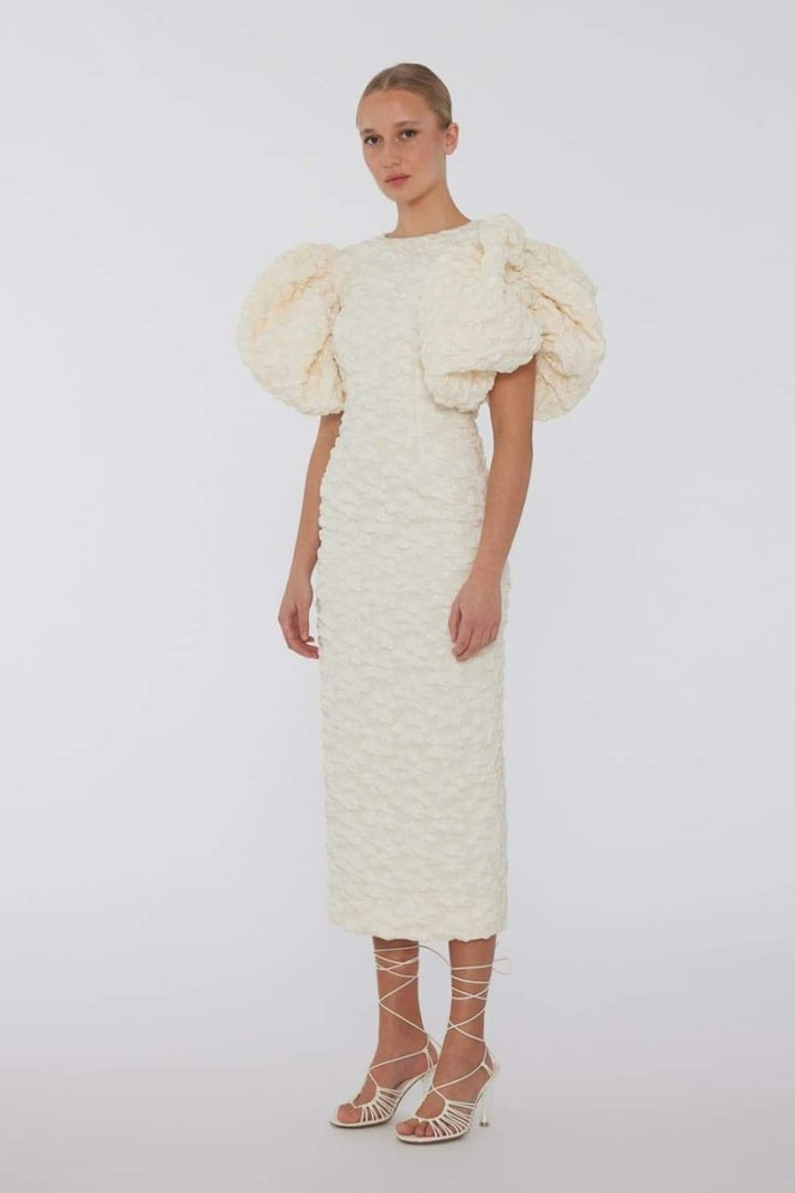 Veronica Jakarlı Puf Kollu Midi Elbise