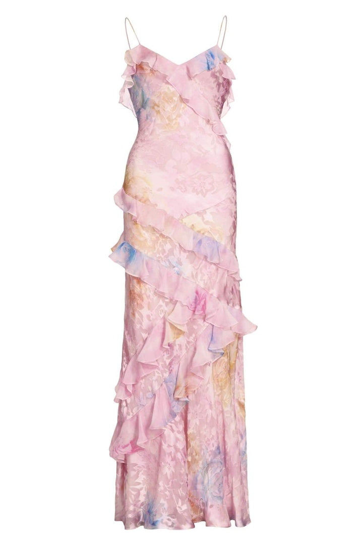 Virginia Çiçekli Fırfırlı Maxi Slip Elbise