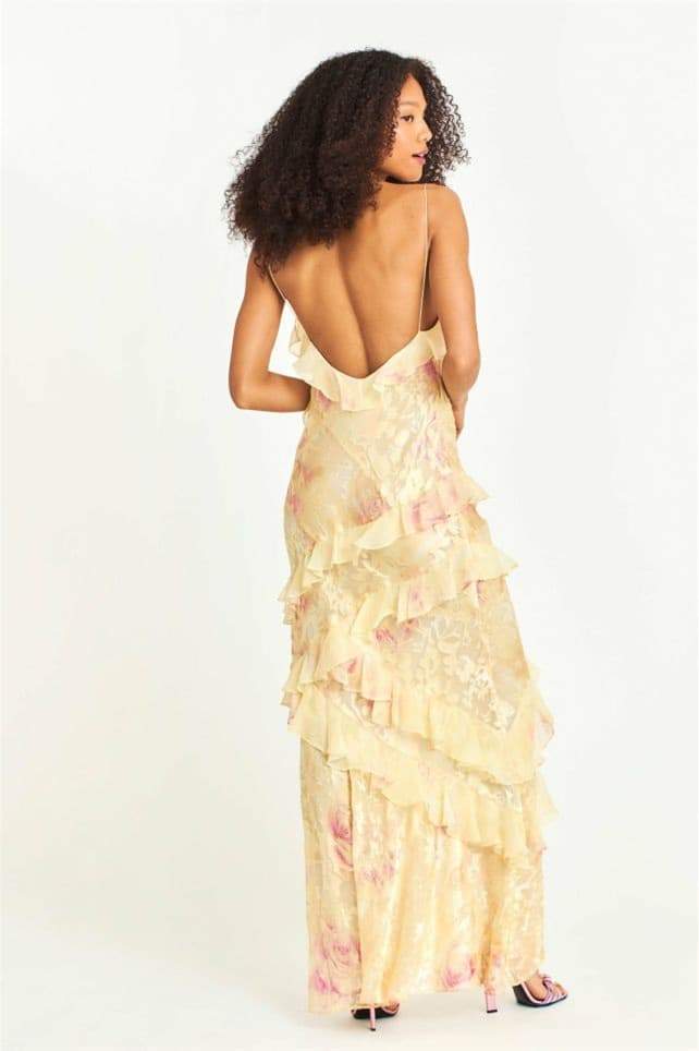 Virginia Çiçekli Fırfırlı Maxi Slip Elbise