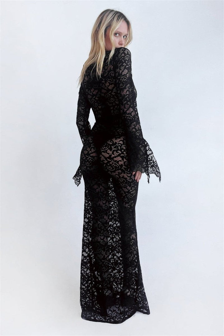 Virginia Şeffaf Dantel Uzun Elbise