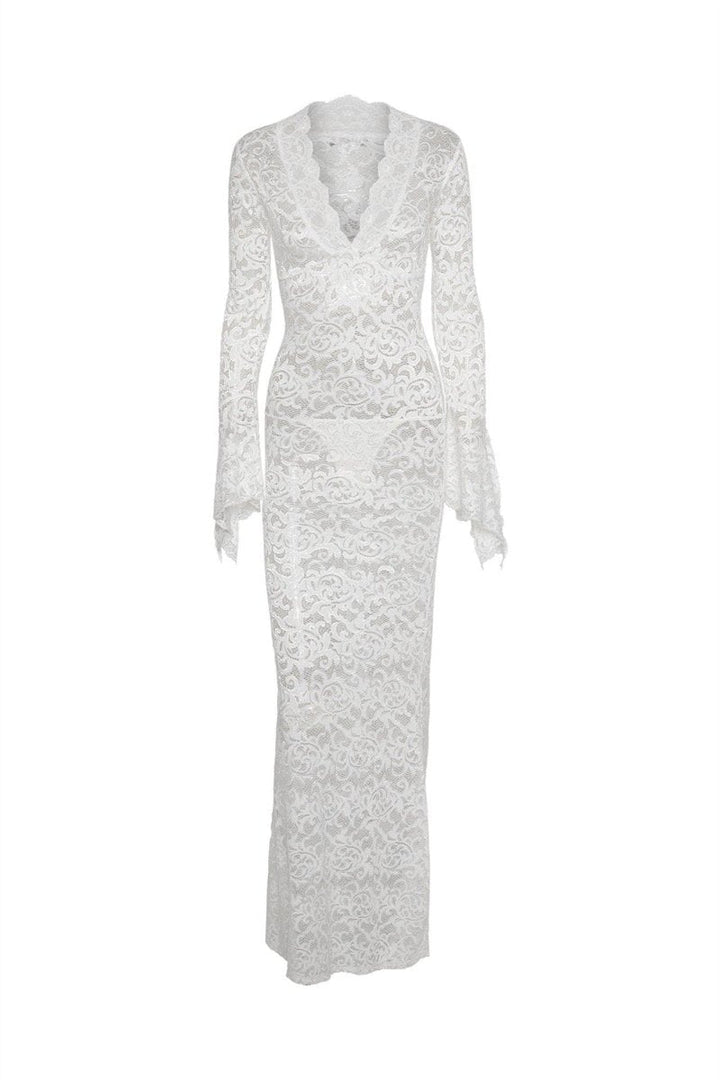 Virginia Şeffaf Dantel Uzun Elbise