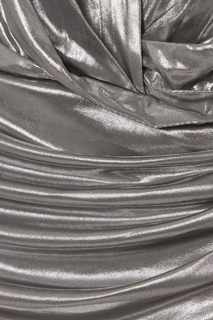 Frederica Metalik Dantelli V Yaka Mini Elbise