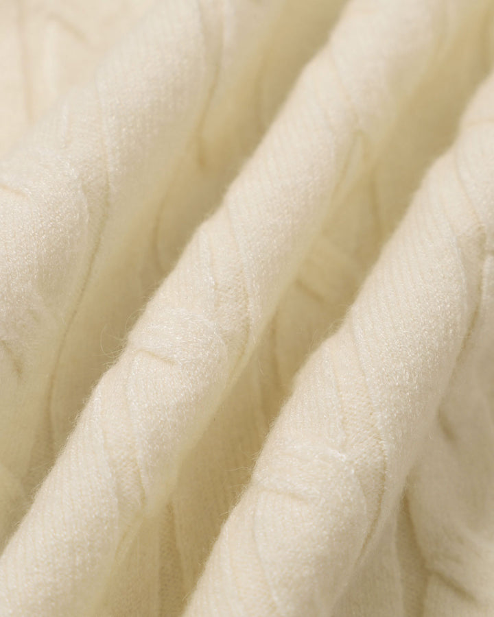 Bej Fitilli Örgü Tek Sıra Düğmeli Hırka