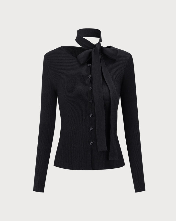 Siyah Fitilli Örgü Slim Hırka