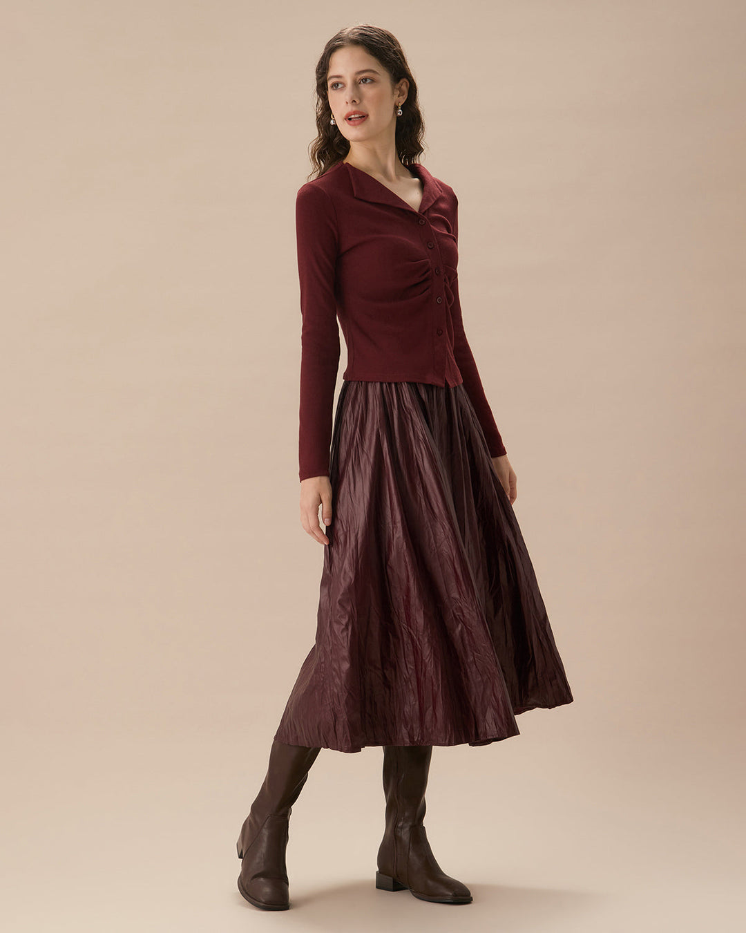 Kırmızı Fırfırlı Tek Düğmeli Hırka