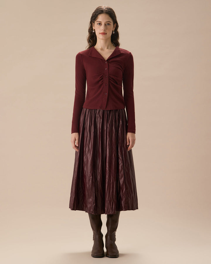 Kırmızı Fırfırlı Tek Düğmeli Hırka