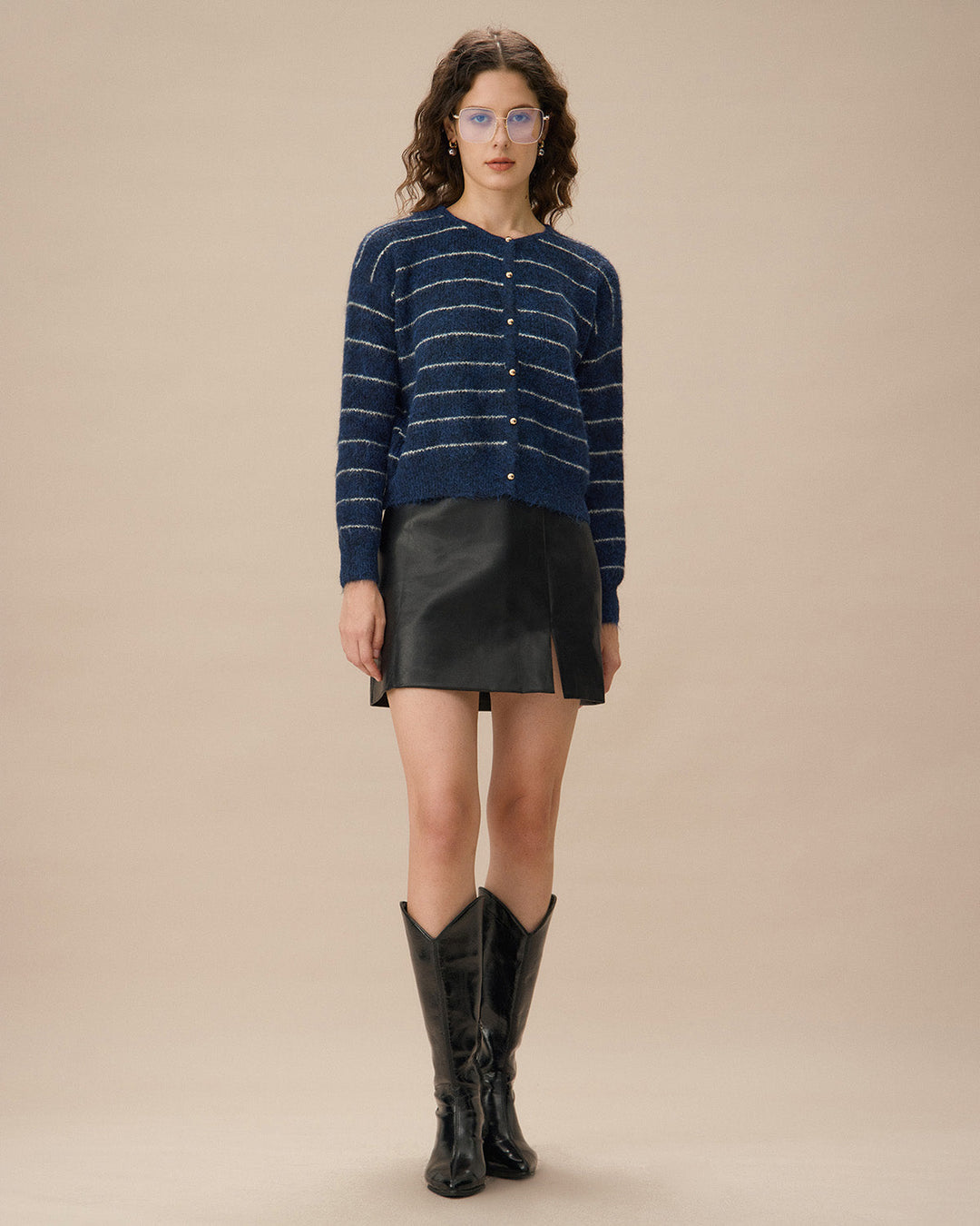 Mavi Çizgili Düşük Omuzlu Hırka