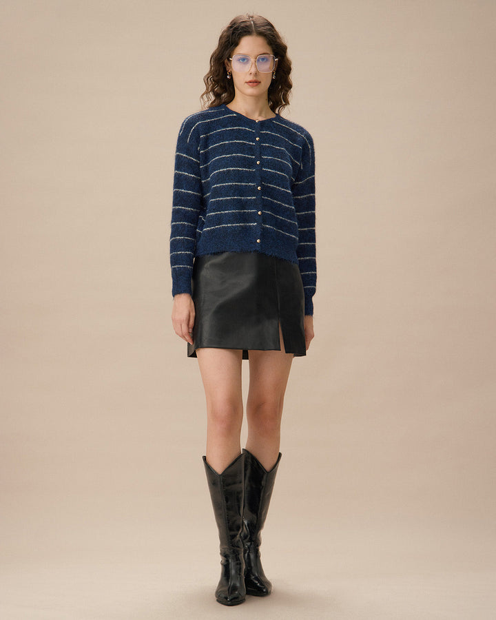 Mavi Çizgili Düşük Omuzlu Hırka