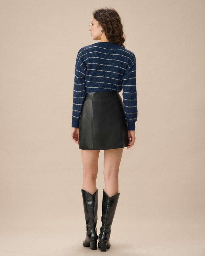 Mavi Çizgili Düşük Omuzlu Hırka