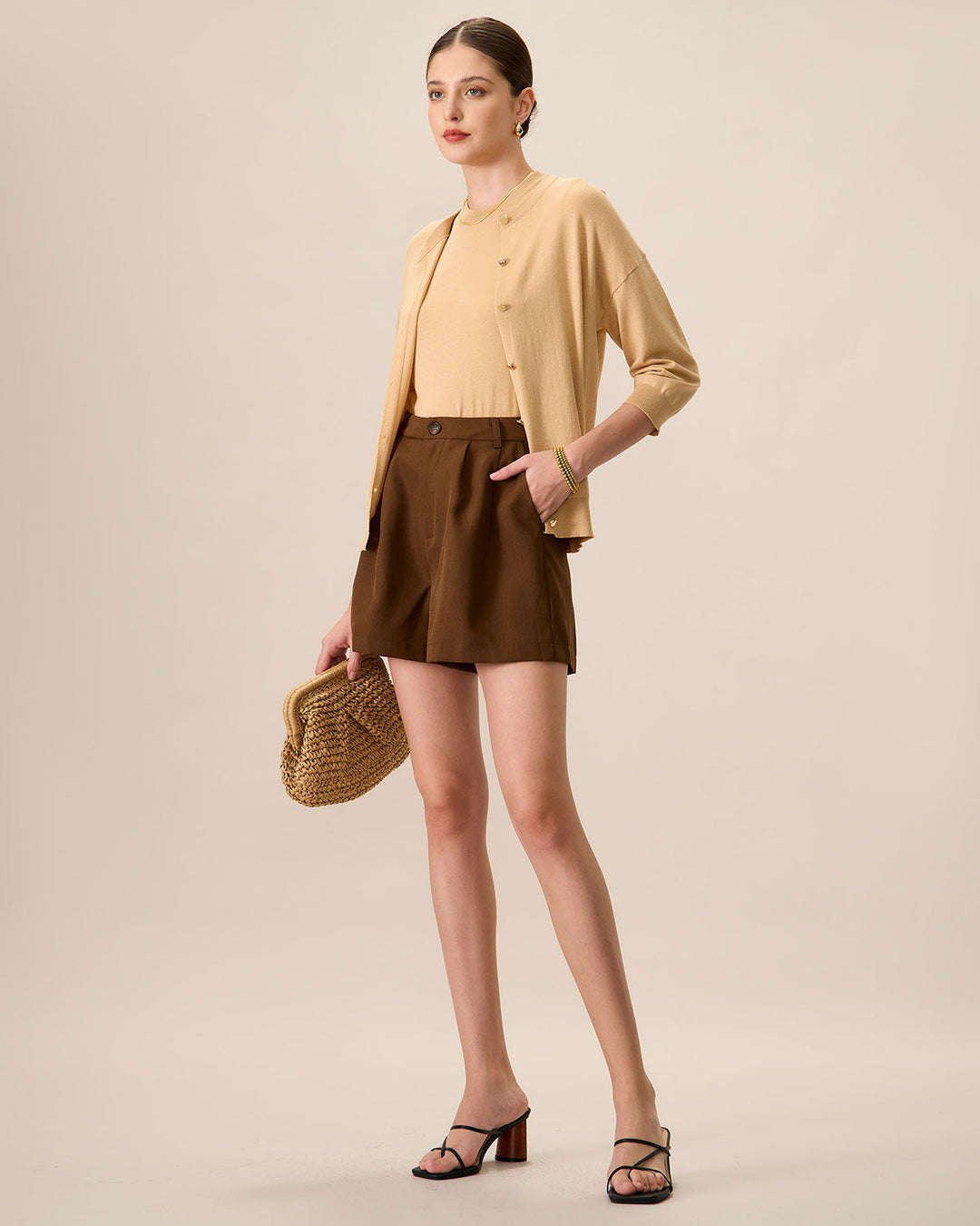 Bej Bisiklet Yaka Nervürlü Tencel Hırka