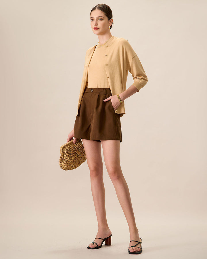 Bej Bisiklet Yaka Nervürlü Tencel Hırka