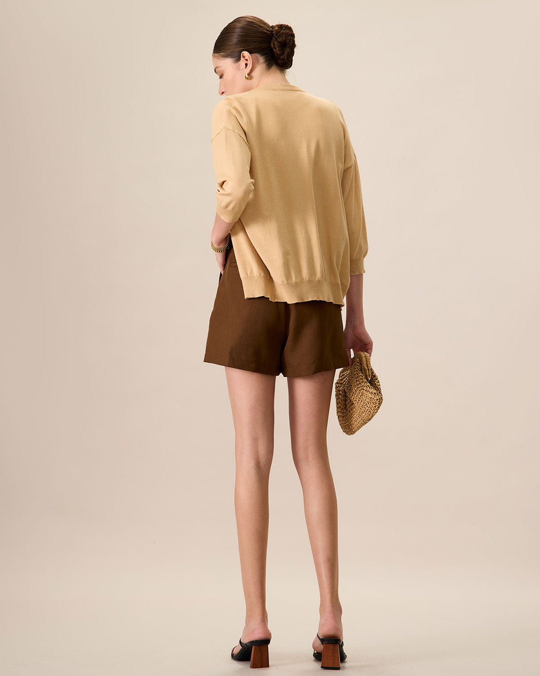 Bej Bisiklet Yaka Nervürlü Tencel Hırka