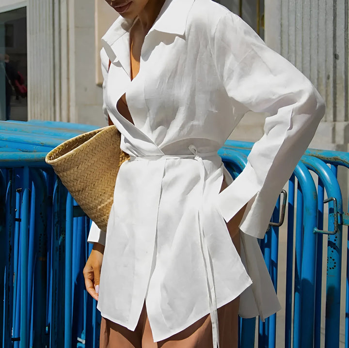 Gömlek Yaka Bağlamalı Yanları Yırtmaçlı Üst