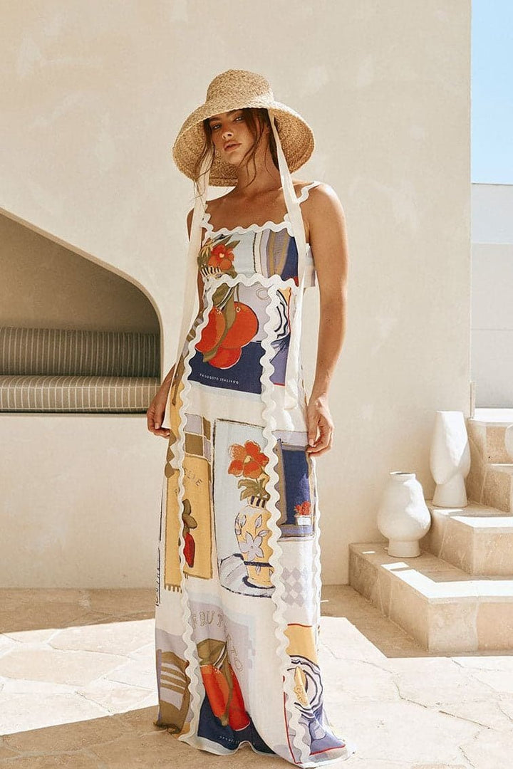 Xenia Baskılı Ric Rac Maxi Elbise