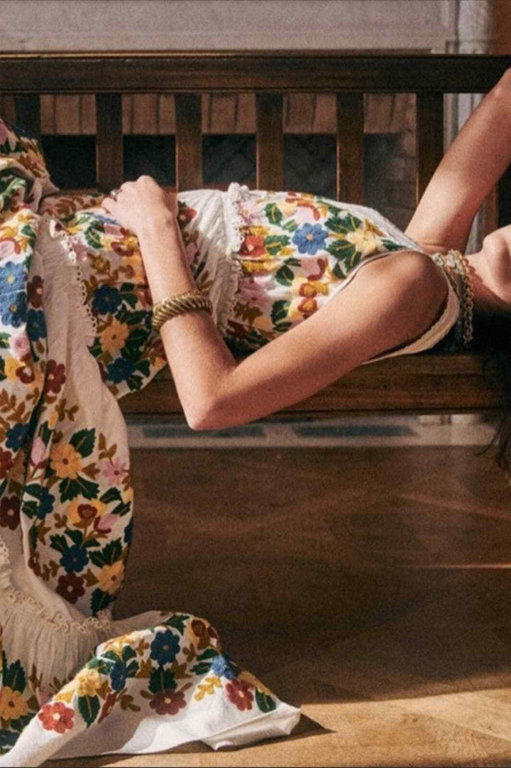 Yedda Baskılı Kesimli Yorgun Midi Elbise