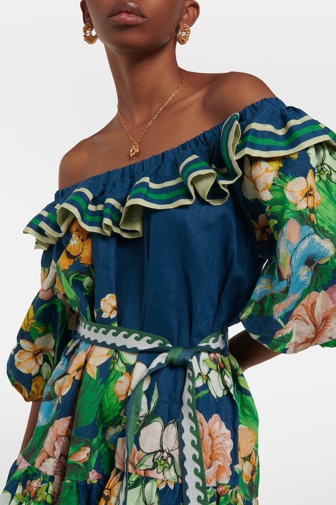 Yolanda Omuzu Açık Çiçek Baskılı Mini Elbise