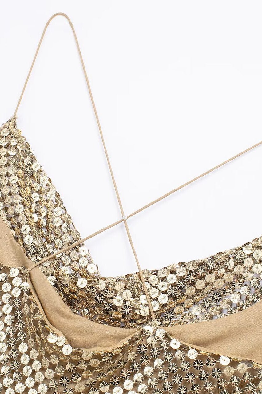 Yvette File Payetler Midi Slip Elbise