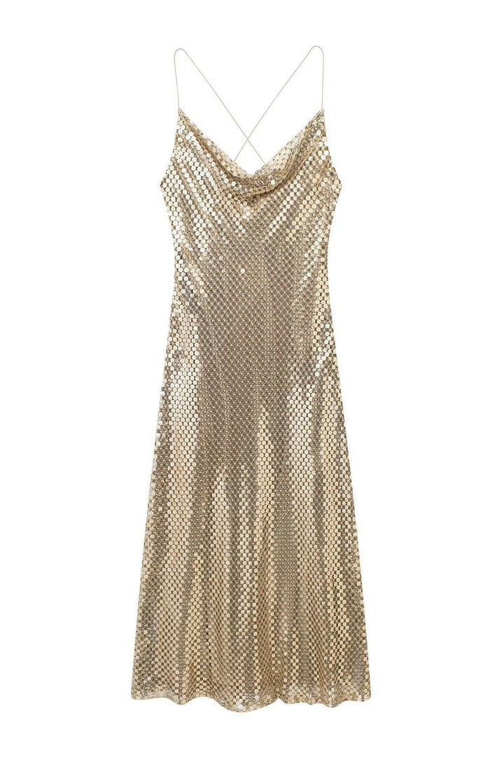 Yvette File Payetler Midi Slip Elbise