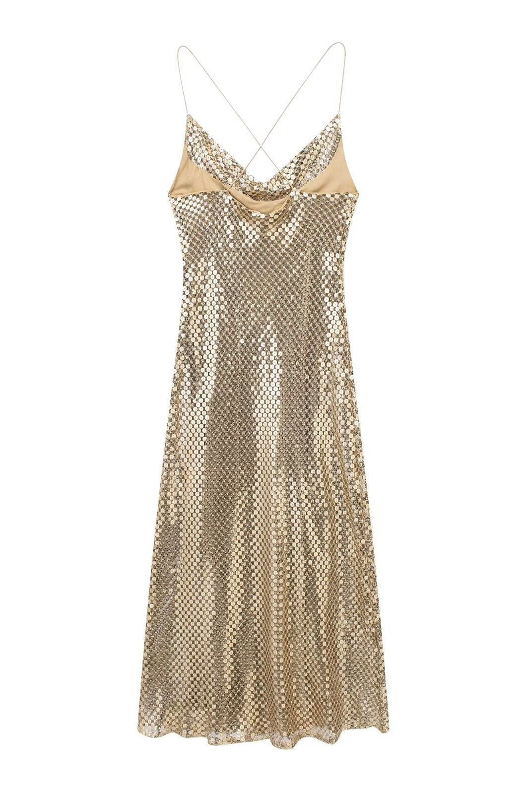 Yvette File Payetler Midi Slip Elbise