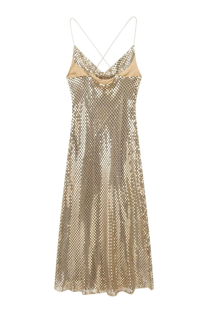 Yvette File Payetler Midi Slip Elbise