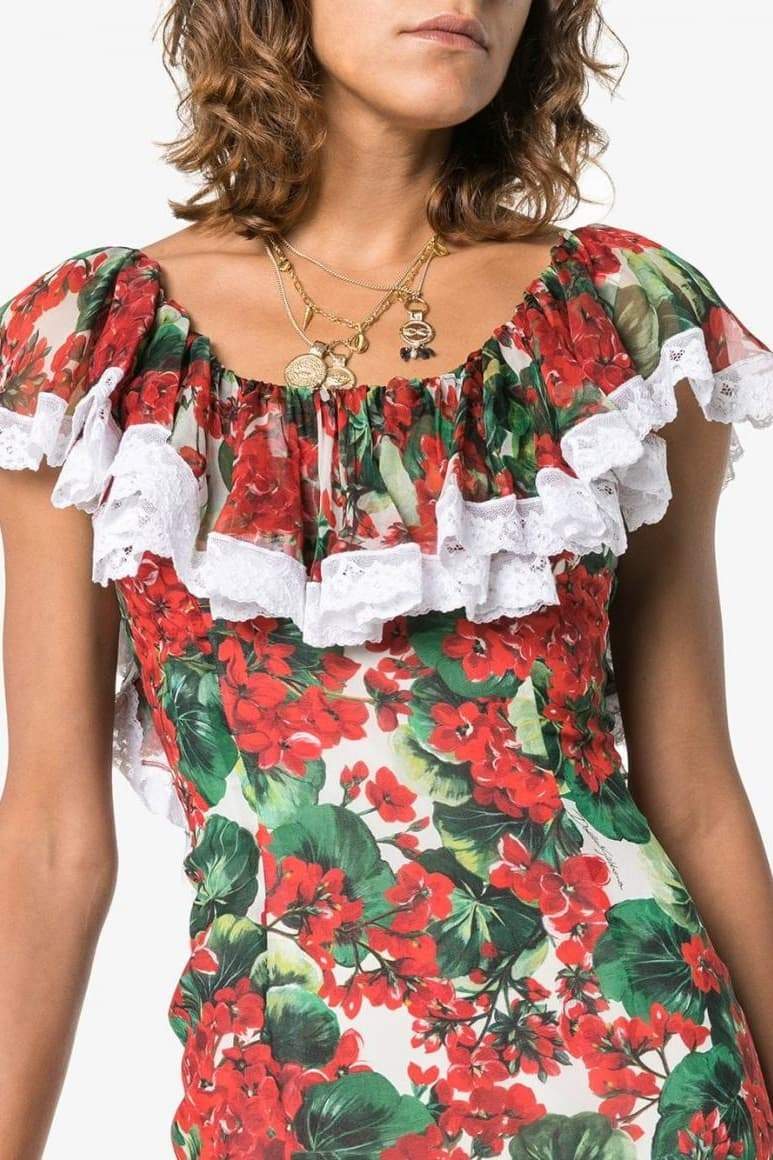 Yvette Baskılı Dantel Detaylı Maxi Elbise