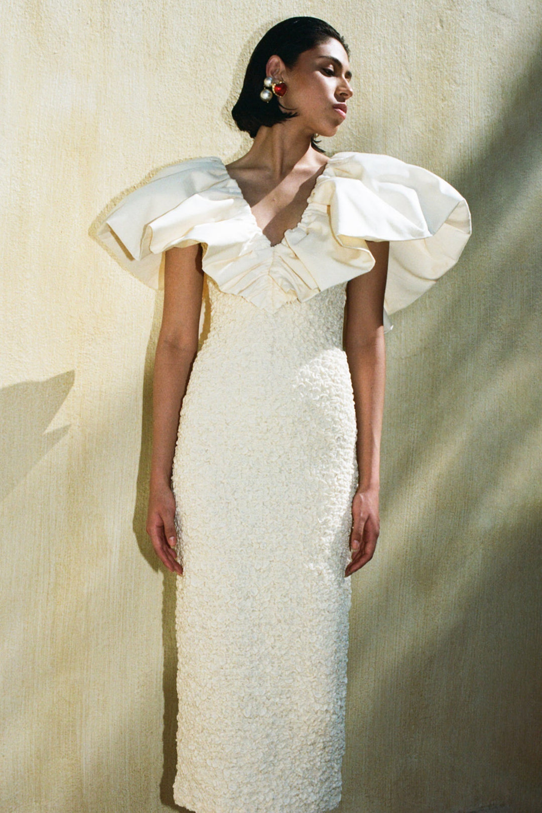 Darina Fırfır Dokulu Midi Elbise