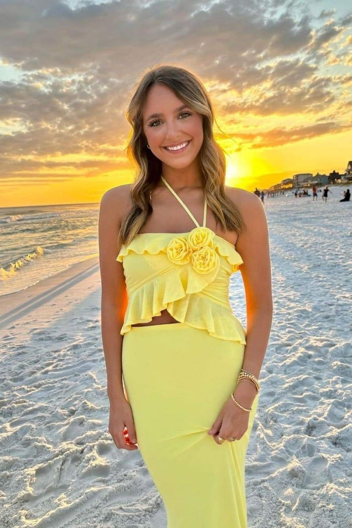 Zona Asimetrik Fırfırlı Boyundan Bağlamalı Takım