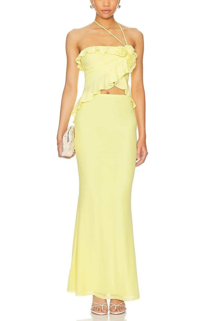 Zona Asimetrik Fırfırlı Boyundan Bağlamalı Takım