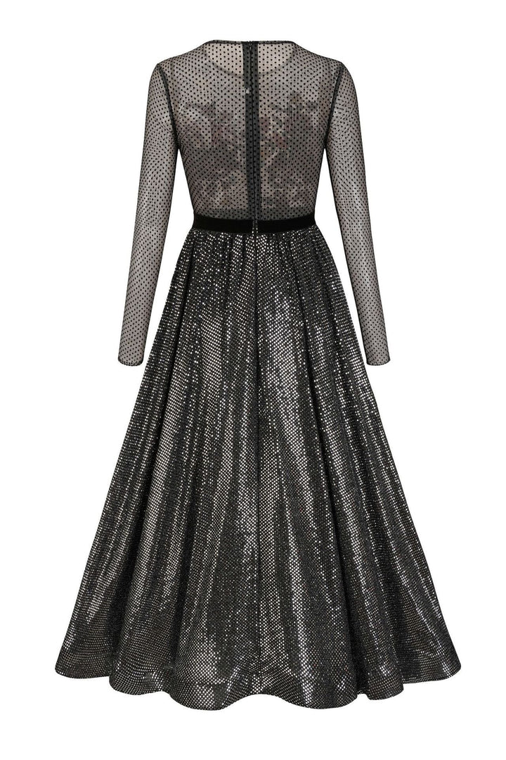 Zona Çiçek İşlemeli File Midi Elbise