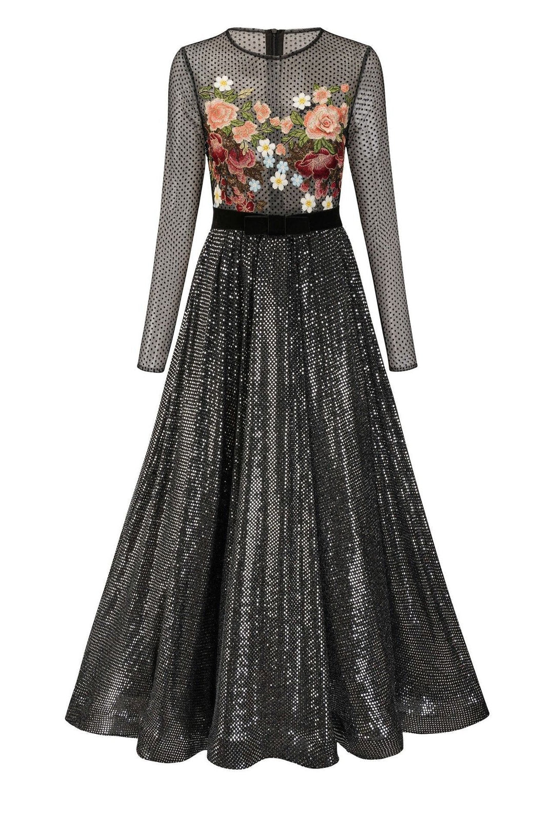 Zona Çiçek İşlemeli File Midi Elbise